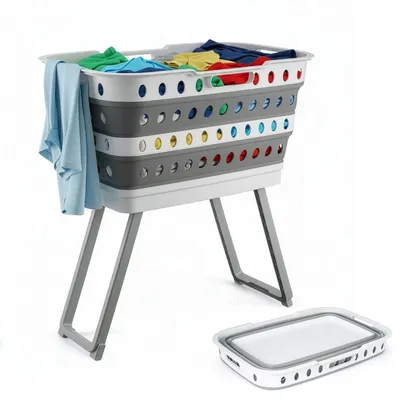 Produktbild von Wäschekorb Mit Halterung,Lagerkorb,platzsparendes modernes rechteckiges Design,für Bad, Schlafzimmer,Waschraum,Multipurpose,Easy-Fold Waschkörbe,Grau