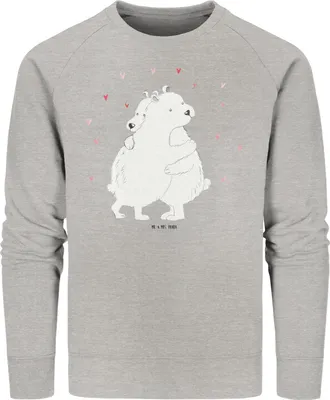 Produktbild von Mr. & Mrs. Panda Bio Baumwoll Pullover Eisbär Umarmen Größe S - Heather Grey - Geschenk, Rundhals Sweatshirt, Pulli, Lustige Sprüche, Sweater