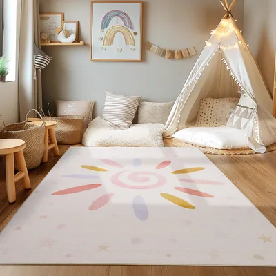 Produktbild von Homebyhome Kinderteppich Regenbogen Design Jungen Teppich Mädchen, Spielteppich Kinderzimmer Teppich, Robust, Grösse: 120x170 cm