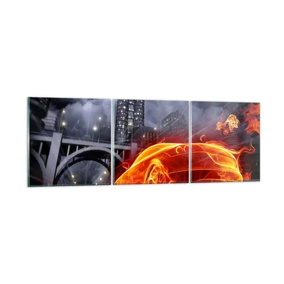 Produktbild von Bilder auf glas - Auto Flammen Räder - 120x40cm - Glasbilder - Wandbilder - Kunstdruck - zum Aufhängen bereit - Wanddekoration aus Glas - Glas Bilder - Wandbild auf Glas - 3 Teile - GCA120x40-0209