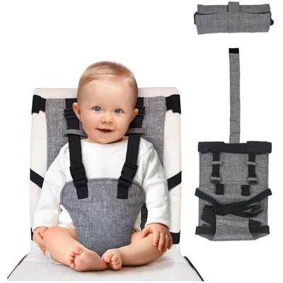 Produktbild von Tragbarer Kinderstuhl Hochstuhlgurt für Unterwegs – Klappbar, Waschbar & Sicher – Für Babyhochstühle 35-53 cm (6-36 Monate), Grau