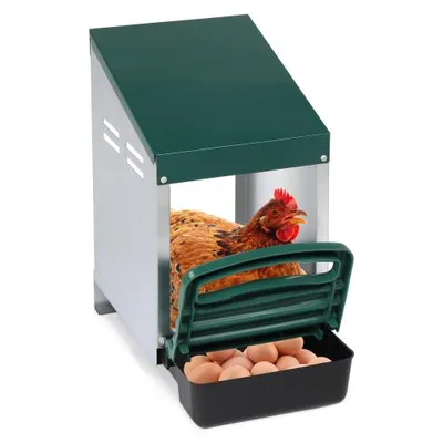Produktbild von FCH Einzelzellen-Hühnerstall - Stabiles Metall Legenester für Hühner mit Eierfach, Hühnernest Abrollnes, Leicht zu reinigen, 27 x 52 x 47 cm, Grün