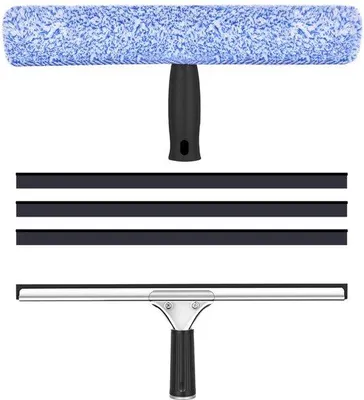 Produktbild von Famanu Fensterreinigungsset 5-teilig - 35 cm, mit Silikon-Schaber und Mikrofaserwischer