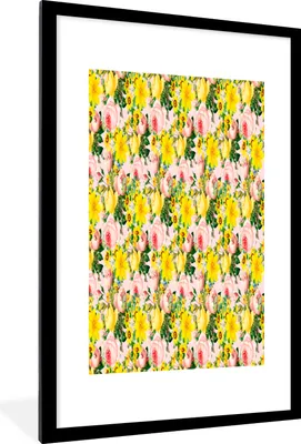 Produktbild von MuchoWow® MuchoWow® Gerahmtes Poster Blumen - Rosen - Muster 60x90 cm - Poster mit zchwarzem Bilderrahmen - Dekoration - Wandposter Wohnzimmer - Hochwertig