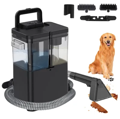 Image de Nettoyeur de tapis compact - Aspirateur à eau pour textiles - 450 W - Puissance d'aspiration de 12 kPa - Double réservoir d'eau - Idéal pour les tapis, les canapés en tissu et les taches d'animaux - Noir