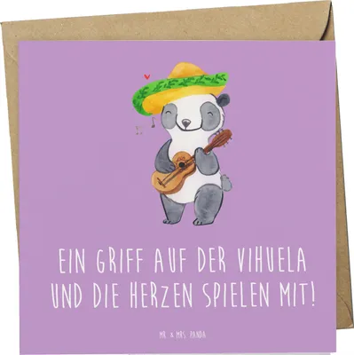 Produktbild von Mr. & Mrs. Panda Glückwunschkarte Vihuela Herzklang - Lavendeltraum - Geschenk, Grußkarte, Saiteninstrument, Musiker, Instrument, faltkarte, Musikinstrument, anlasskarte