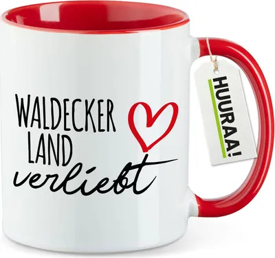 Produktbild von Huuraa Kaffeetasse Waldecker Land verliebt 330ml Rot Keramik Kaffeebecher Geschenkidee