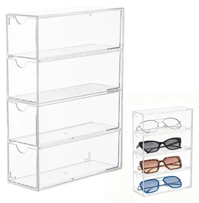 Imagen del producto de Organizador de gafas de acrílico, 24,5 x 17,5 x 6,5 cm, caja de almacenamiento para gafas de sol