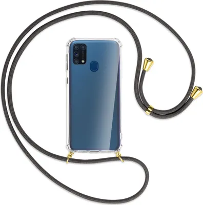 Produktbild von Handykette Backcover-Schutzhülle mit Band (Metall goldfarben) für Samsung Galaxy M31 - dunkelgrau