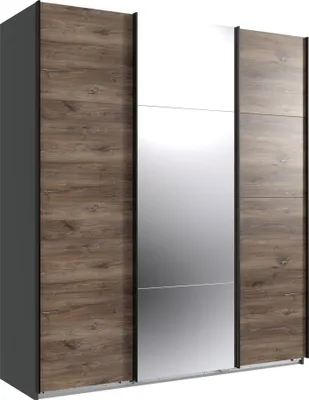 Image de Armoire à portes coulissantes Norderstedt, finitions au choix : graphite / chêne Flagstaff / verre blanc, 180 x 64 x 210 cm