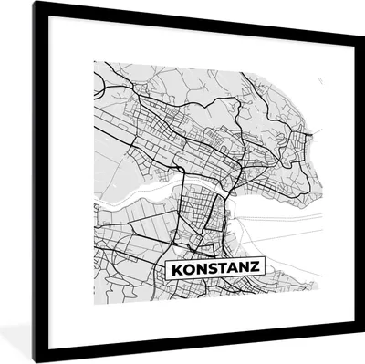 Produktbild von MuchoWow® Gerahmtes Poster Deutschland - Karte - Kostanz - Karte - Stadtplan 40x40 cm - Poster mit Schwarzem Bilderrahmen Wandposter Rahmen Foto Bilder - Poster - Plakat im Rahmen