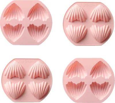 Image de 4-Pack 4-Cavité Moulé Cœur Casseroles Cœur Moules en silicone Pour la cuisson des gâteaux Madeleine, Convient pour le moule à glaçons, Moule à chocolat