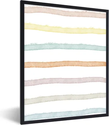 Produktbild von MuchoWow® Gerahmtes Poster Linie - Pastell - Regenbogen - Muster 60x80 cm - Poster mit Schwarzem Bilderrahmen Wandposter Rahmen Foto Bilder - Premium - Wanddeko Wohnzimmer