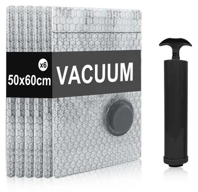 Produktbild von Kompressionsbeutel Vakuum 6 Stück 50x60cm Grau mit Pumpe