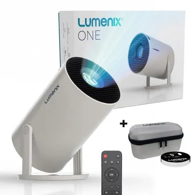 Zdjęcie produktu dla Lumenix ONE Mini Beamer – projektor o jasności 200 lumenów ANSI, rozdzielczości 1280x720, z portem HDMI, Wi-Fi 6 i wbudowanymi głośnikami