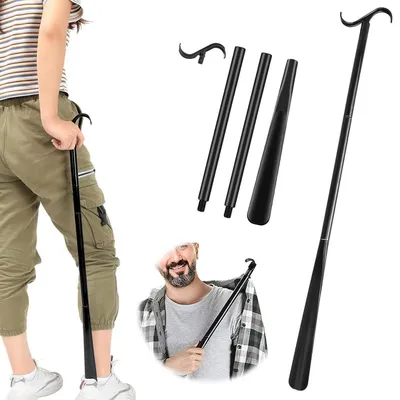 Productafbeelding van Schuulhefver, extra lang (90 cm), telescopisch, 3-in-1, hulpmiddel om schoenen aan te trekken, sokkenverwijderaar, aluminium, ABS