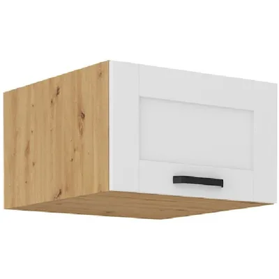 Image de Meuble haut profond avec portes battantes LAILI - largeur 60 cm, blanc / chêne artisanal