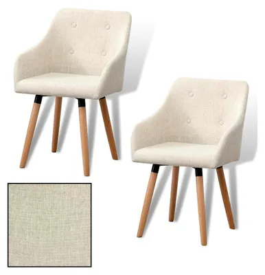 Produktbild von Esszimmerstuhl 2er Set Vintage mit Stoffbezug und Holzgestell in Beige
