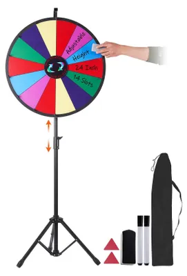 Image de roue de la fortune 61 cm 4,3 kg en métal dispose d'un trépied flexible pour le réglage de la hauteur, 14 emplacements de prix de couleur adaptables, personnalisation, ajouter soi-même le texte souhaité