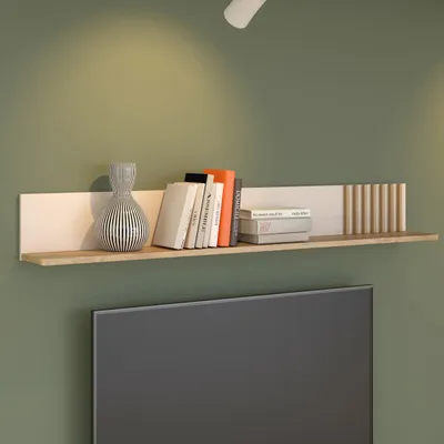 Produktbild von Forte ELISTON Wandregal 170 180, modernes Wandpaneel mit Lamellendesign, Schlaf-/Wohnzimmer, Mauvella Eiche Holzdekor|Kashmir Beige, 174 cm breit x 22,8 cm hoch x 21,9 cm tief