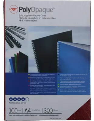 Produktbild von GBC PolyOpaque Umschlagmaterial A4 300 Micron dunkelrot (100), A4, Polyvinylchlorid (PVC), Rot, Matt, 0,3 mm, 100 Stück(e)