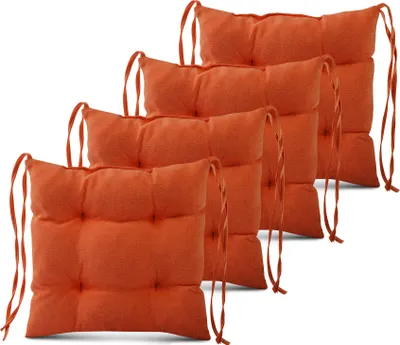 Produktbild von 4er-Set Stuhlkissen 40x40 cm orange - Stuhlkissen mit Bändern - Stuhlkissen mit Bändern, Steppkissen