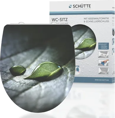 A toilet seat with a "Rain Drop" design and its packaging.