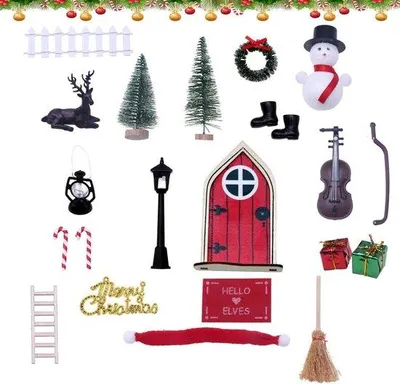 Produktbild von Miniatur Tür Zubehör Set für Elfen und Gnome - Weihnachtsdekoration