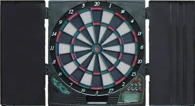 Produktbild von Equinox Elektronisch Dartboard Polaris mit Kabinett und 6 Dartpfeilen