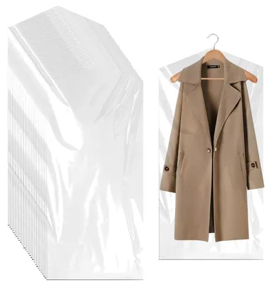 Image de Housses à vêtements transparentes, lot de 30 housses en plastique pour costumes, housses à vêtements transparentes à suspendre, housses à vêtements à suspendre, housses anti-poussière pour costumes, vêtements, manteaux et chemises (60 × 100 cm)