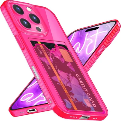 Produktbild von NALIA Klare Neon Hülle mit Kartenhalter für iPhone 16 Pro Max, Bunte Handyhülle mit Kartenfach, Durchsichtig Pink