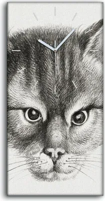 Produktbild von Wohnzimmer-Bild Leinwand Uhr Geräuschlos 30x60 Zeichnung Tier Katze Kunst - weiße Hände