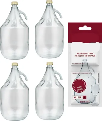 Produktbild von 4 x 5L Flasche +Schwefelpulver GLASBALLON Weinballon Glasflasche Gärballon