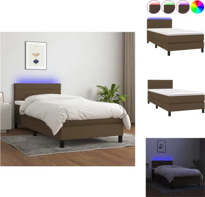 Produktbild von vidaXL Boxspringbett mit Matratze & LED Dunkelbraun 100x200 cm Stoff -  Betten & Bettgestelle