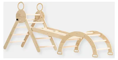 Image de Buxibo Mini structure à grimper - arche à grimper en bois avec toboggan et rampe - jeu Montessori pour l'intérieur - 176x47x82 cm - naturel