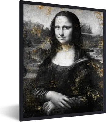 Produktbild von MuchoWow® Gerahmtes Poster Mona Lisa - Leonardo da Vinci - Gold 30x40 cm - Poster mit Schwarzem Bilderrahmen Wandposter Rahmen Foto Bilder - Wanddeko - Kunstdrucke