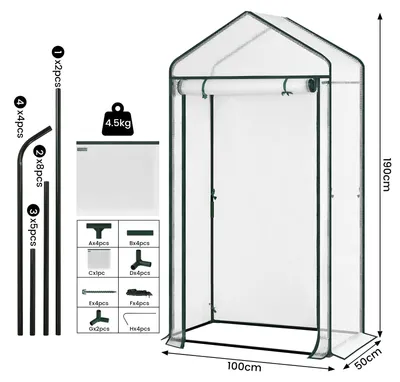 Image de Serre pour tomates - Serre de jardin - Film de protection - Porte - Fenêtre - Adaptée aux plantes grimpantes - 100 x 50 x 190 cm - Blanc