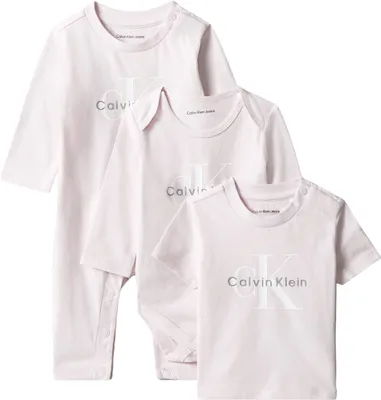 Immagine prodotto di Set per neonati Calvin Klein Monologo: maglietta a maniche corte, body a maniche lunghe e tutina