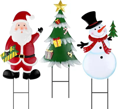 Produktbild von Metall Weihnachtsdeko Gartenstecker 3er Set, 70 cm, Weihnachtsmann, Schneemann, Tannenbaum