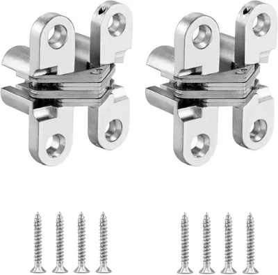 Produktbild von Set mit 2 unsichtbaren Scharnieren, Kreuzscharnieren für Falttüren, inklusive Schrauben, 43,7 mm