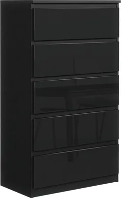 Produktbild von Mobelsta Kommode, Schrank mit Schubladen, Modernes Sideboard, Schubladenschrank, Kommodenschrank, Schwarz  & Hochglanz 70x39x124, 5 cm