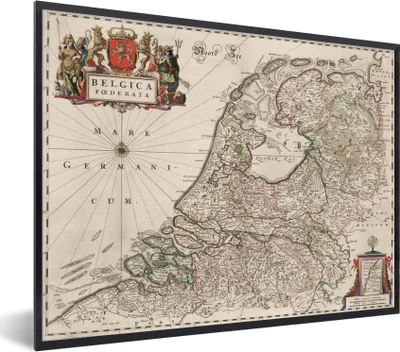 Produktbild von MuchoWow® MuchoWow® Gerahmtes Poster Alte Karte der Niederlande und Belgiens 40x30 cm - Poster mit zchwarzem Bilderrahmen - Kunstposter - Wanddekorationen