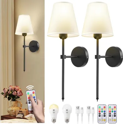 Image de Appliques murales - Lot de 2 appliques murales - Changement de couleur RVB - Télécommande - 220 V - Chambre à coucher/chevet - Noir