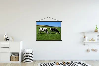 Produktbild von MuchoWow® Textilposter Kuh - Tiere - Gras 150x113 cm mit schwarzem Rahmen - Wohnzimmer