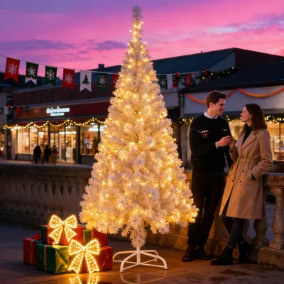 Produktbild von YZNAHRE Weihnachtsbaum Künstlich 210 cm (Ø ca. 60 cm) PVC Tannenbaum Christbaum Künstlicher mit 750 Spitzen und Ständer Unechter Weihnachtsbäume Weihnachtsdeko, Weiß