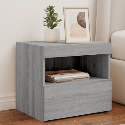 Produktbild von Nachttisch mit LED-Leuchten Grau Sonoma 50x40x45 cm 836773