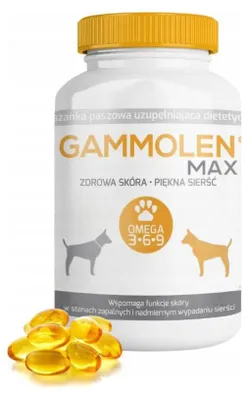 Zdjęcie produktu dla Gammolen Max Suplement Dla Psów Dużych Ras 90 Kapsułek Zdrowa Skóra Piękna Sierść
