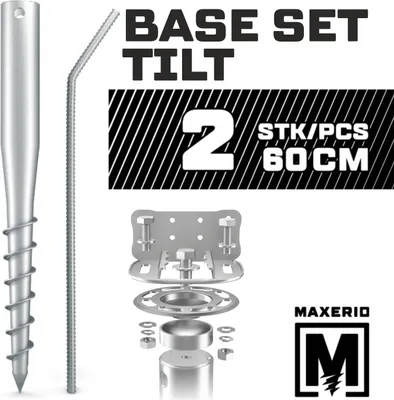 Produktbild von MAXERIO® 60 cm 2er Base-Set TILT Schraubfundamente inkl. Konsole (feuerverzinkt); Ø 60 x 2; M12