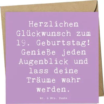 Produktbild von Mr. & Mrs. Panda Grußkarte Spruch 19. Geburtstag Freude - Lavendeltraum - Geschenk, Erwachsensein, Geburtstagsgeschenk, Happy Birthday, anlasskarte, Klappkarte, 19 Jahre