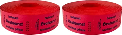 Produktbild von Bonrollen BRATWURST rot dreisprachig 2 Rollen je 1000 Abrisse perforiert
